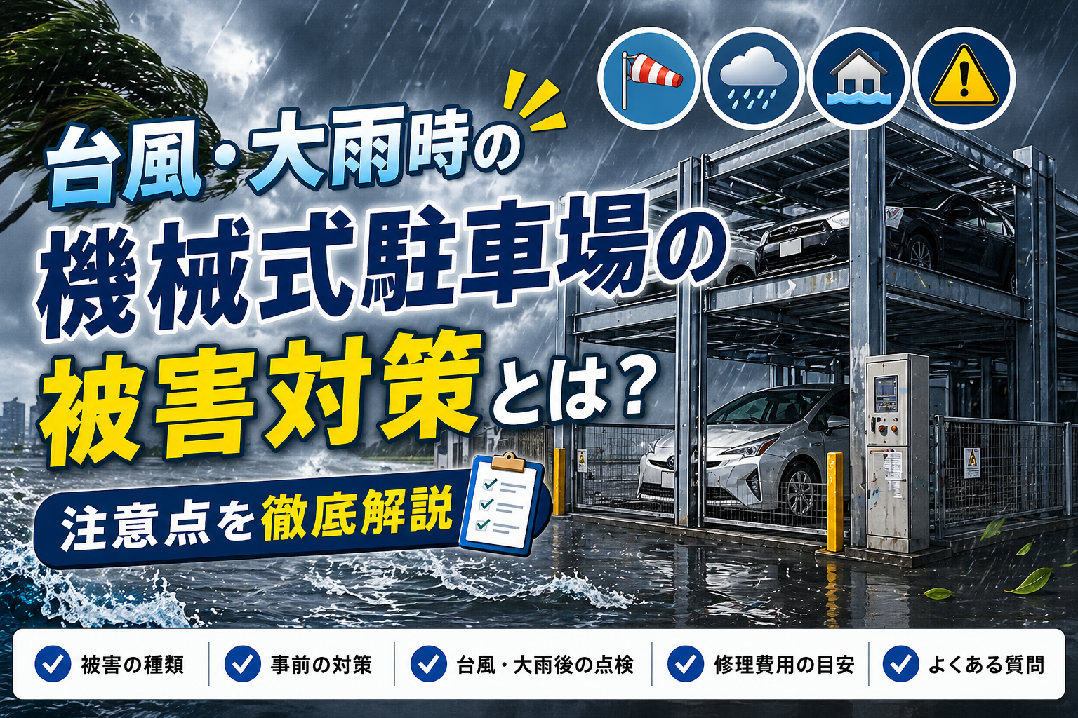 台風・大雨時の機械式駐車場の被害対策とは？注意点を徹底解説