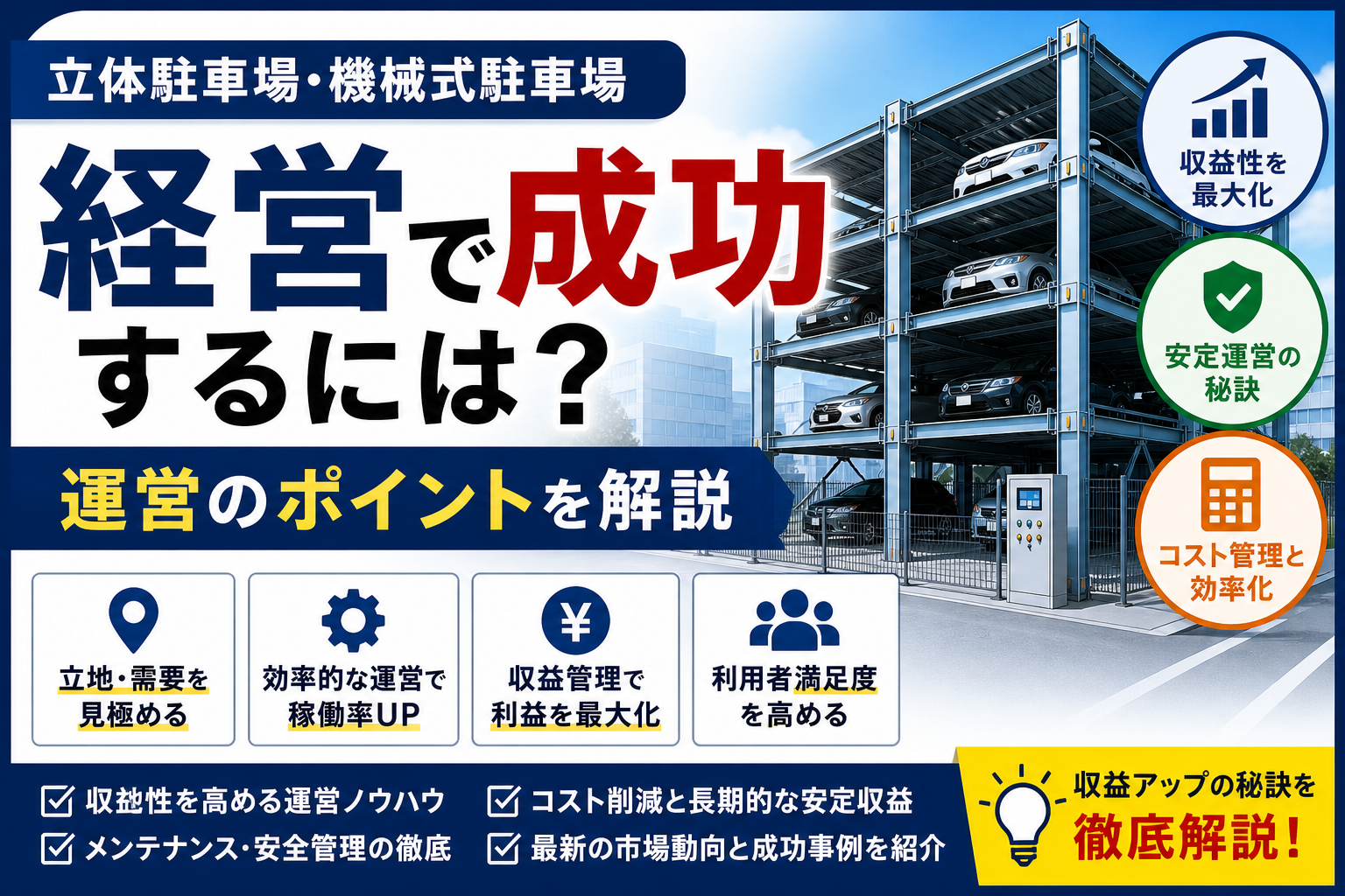 立体駐車場・機械式駐車場経営で成功するには？運営のポイントを解説