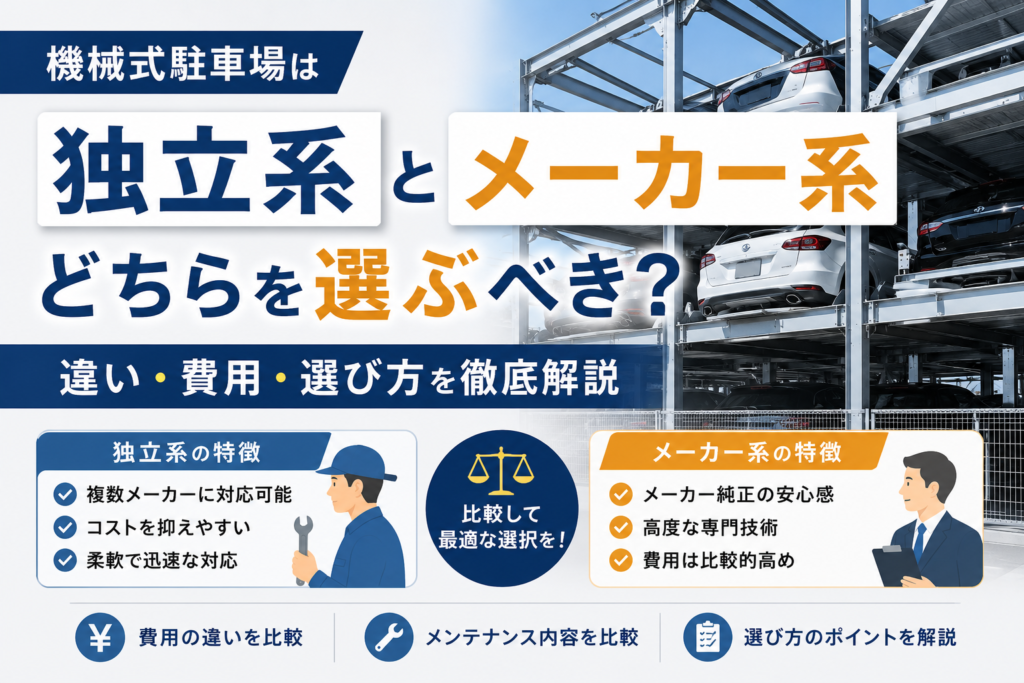 機械式駐車場の独立系とメーカー系